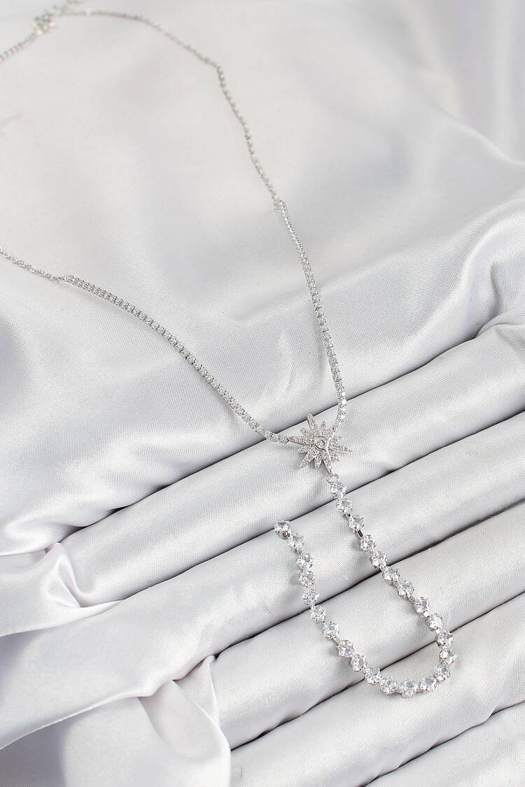 Brass Zircon Stone Pole Star Model Gold Color Y Necklace