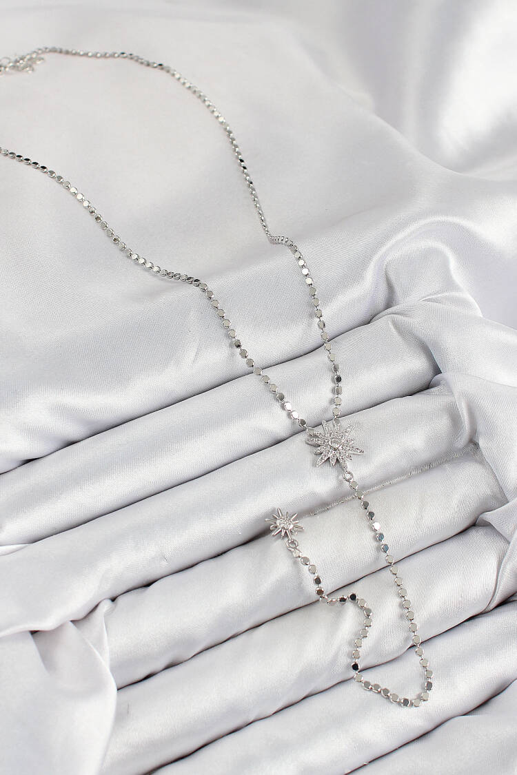 Brass Zircon Stone Crush Chain Pole Star Model Silver Color Y Necklace