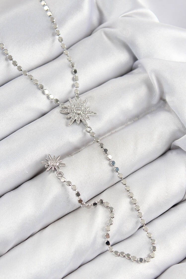 Brass Zircon Stone Crush Chain Pole Star Model Silver Color Y Necklace - Brand: Ebijuteri - Women & Kids, Baby Clothes Wholesale - Globality Store