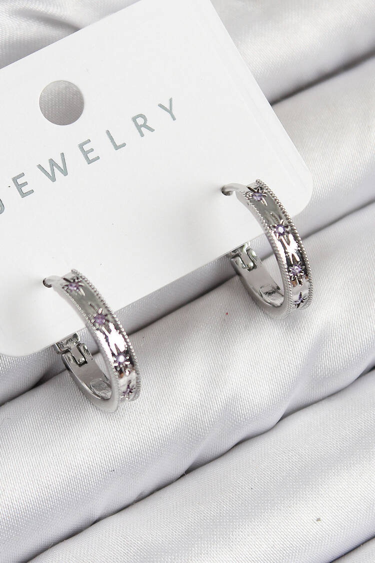 Brass Zircon Stone Ring Pattern Silver Color Women's Earrings - Brand: Ebijuteri - Women & Kids, Baby Clothes Wholesale - Globality Store