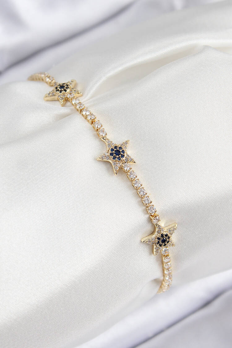 Brass Zircon Stone Star Pattern Gold Color Women's Bracelet - Brand: Ebijuteri - Women & Kids, Baby Clothes Wholesale - Globality Store
