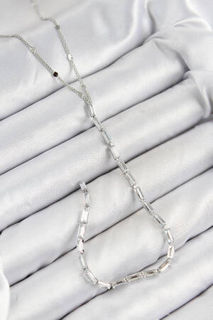 Brass Zircon Stone Pattern Silver Color Y Necklace - Brand: Ebijuteri - Women & Kids, Baby Clothes Wholesale - Globality Store