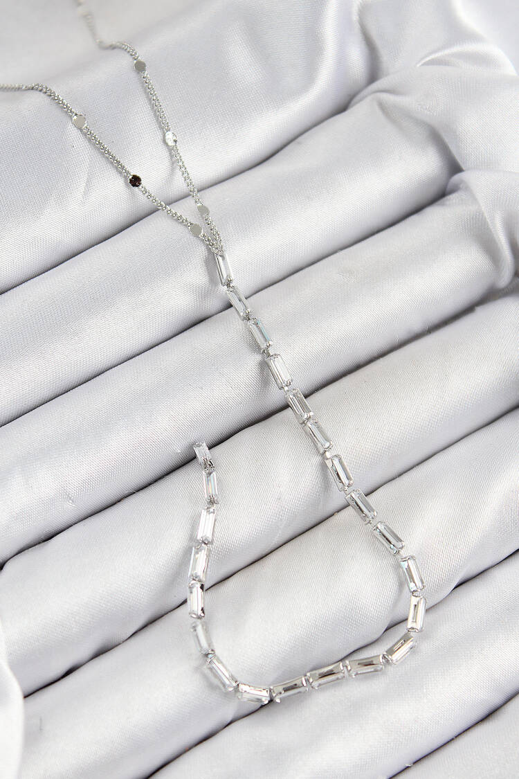 Brass Zircon Stone Pattern Silver Color Y Necklace - Brand: Ebijuteri - Women & Kids, Baby Clothes Wholesale - Globality Store
