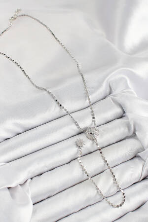 Brass Zircon Stone Crush Chain Locket Model Silver Color Y Necklace - Brand: Ebijuteri - Women & Kids, Baby Clothes Wholesale - Globality Store
