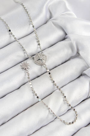 Brass Zircon Stone Crush Chain Locket Model Silver Color Y Necklace - Brand: Ebijuteri - Women & Kids, Baby Clothes Wholesale - Globality Store