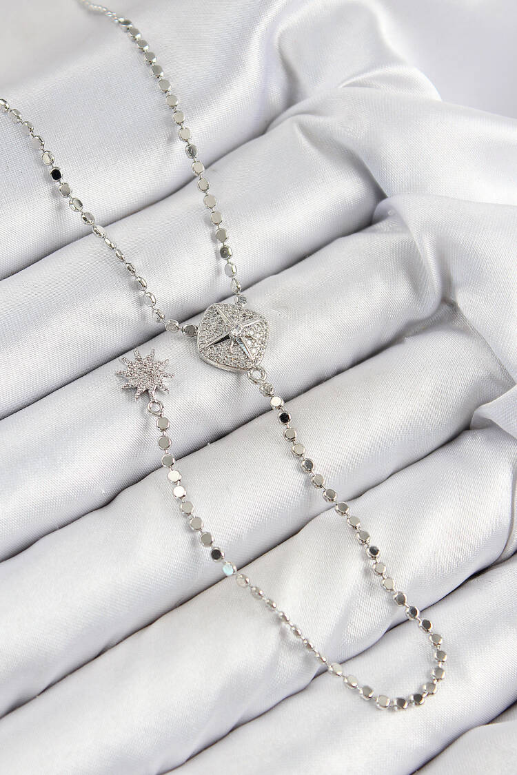 Brass Zircon Stone Crush Chain Locket Model Silver Color Y Necklace - Brand: Ebijuteri - Women & Kids, Baby Clothes Wholesale - Globality Store
