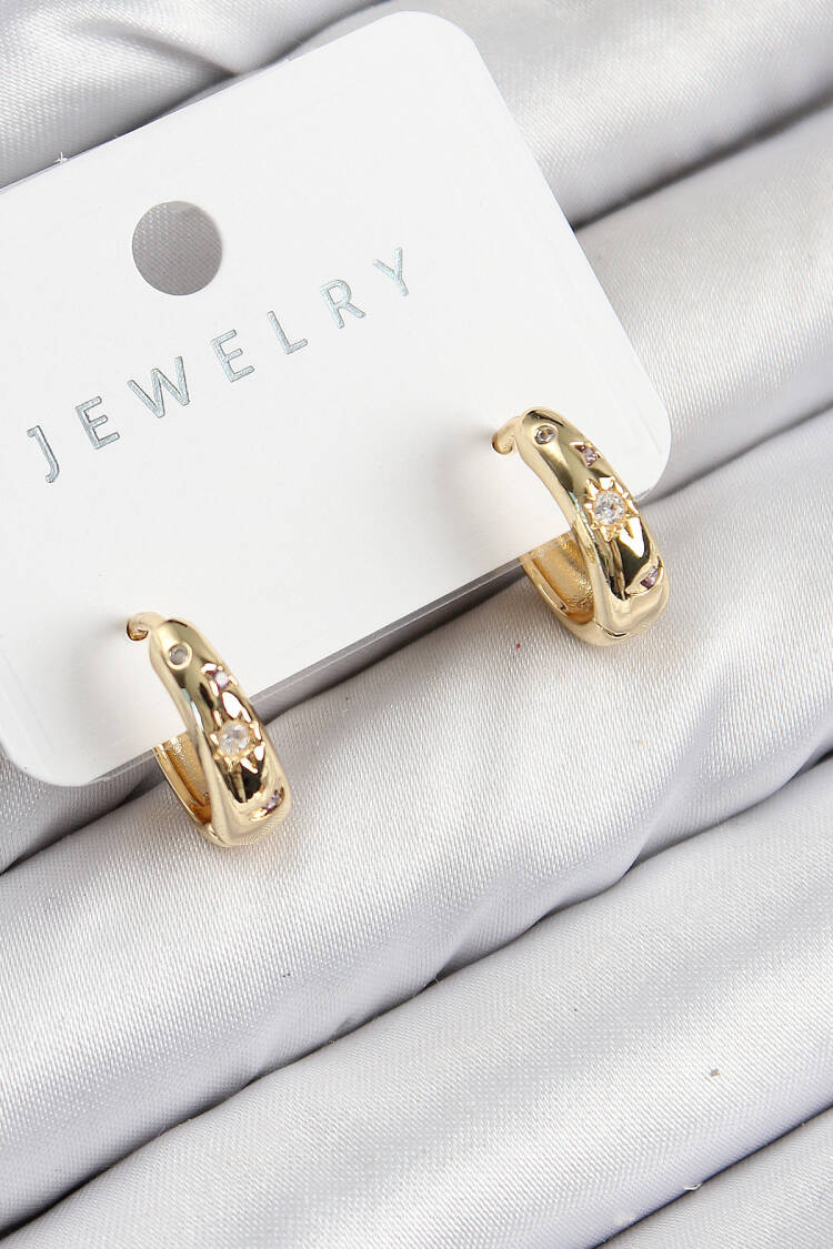 Brass Zircon Stone Ring Pattern Gold Color Women's Earrings - Brand: Ebijuteri - Women & Kids, Baby Clothes Wholesale - Globality Store