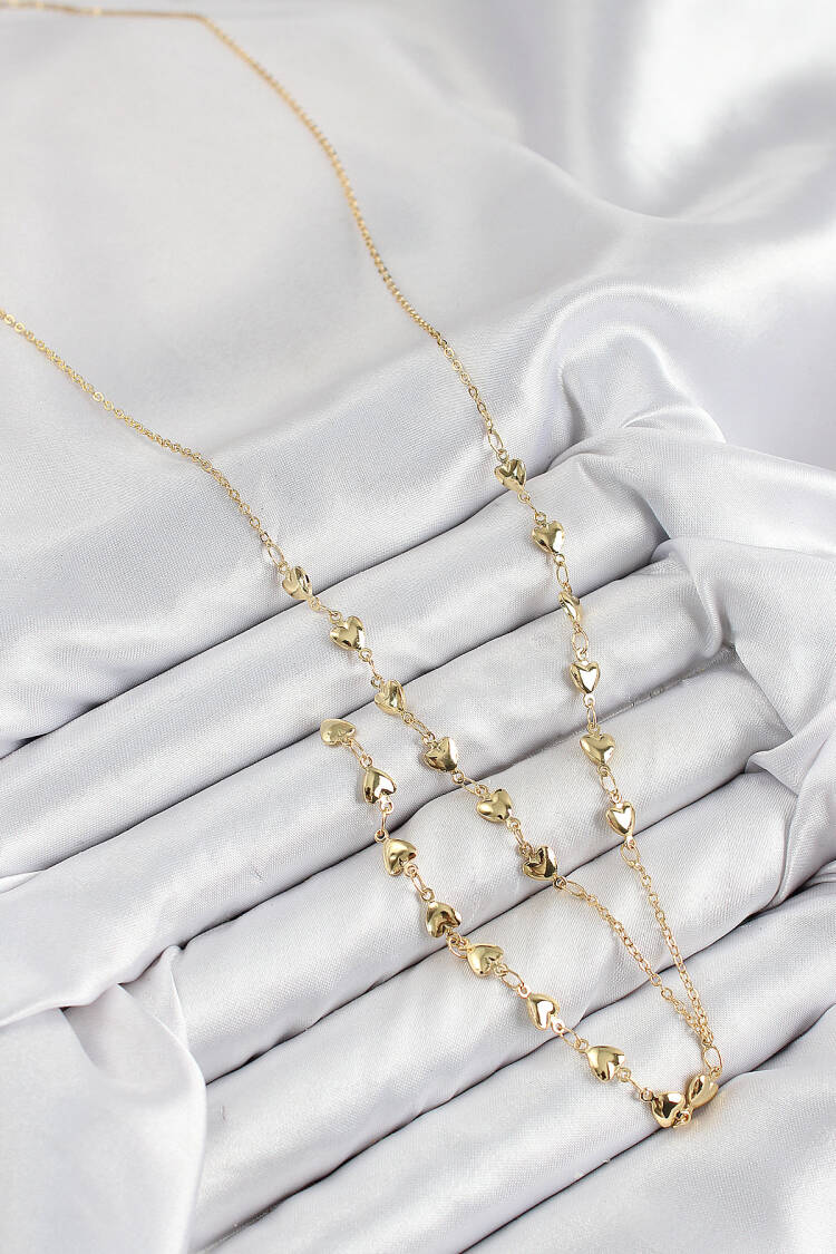 Brass Zircon Stone Heart Model Gold Color Y Necklace