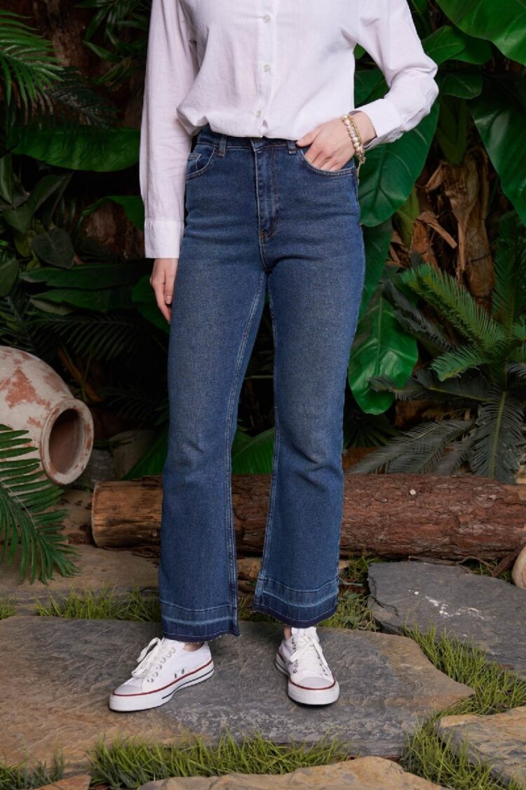 Blue Mom Jeans High Waist Cropped Straight Leg