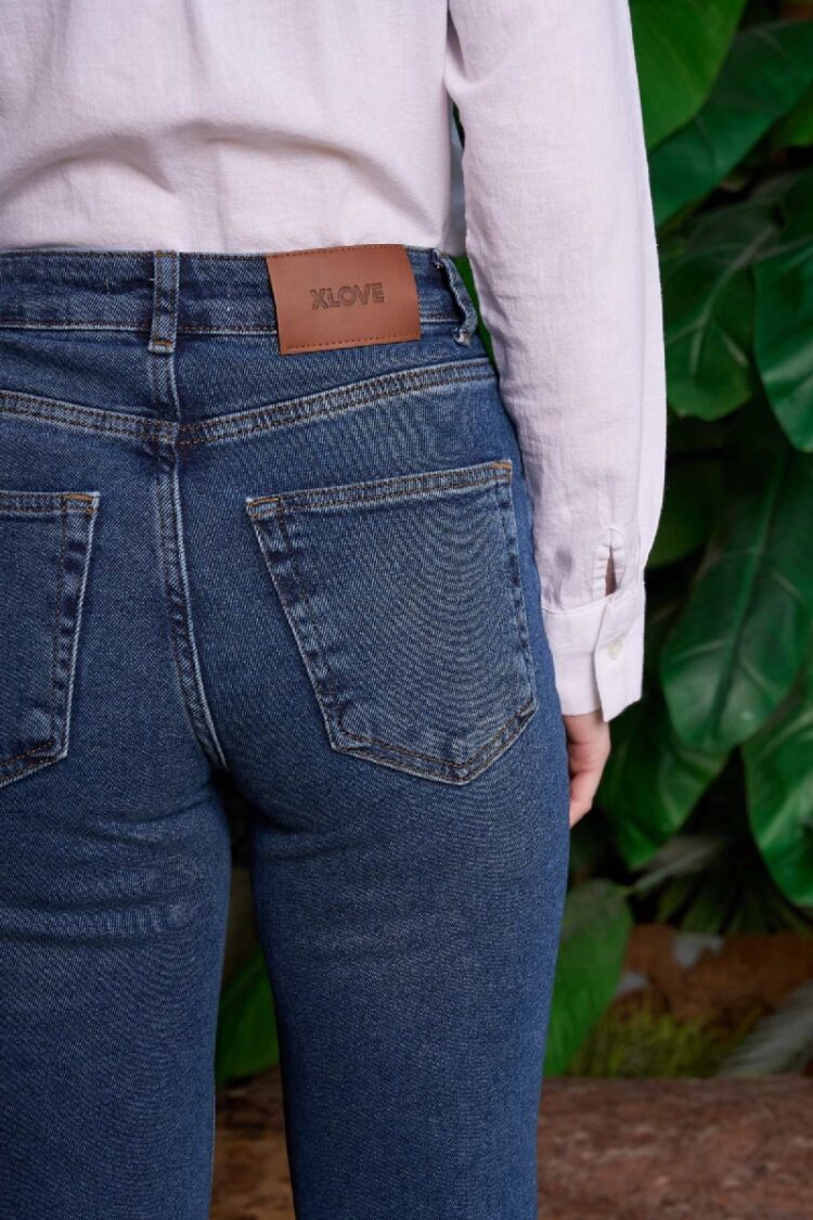 Blue Mom Jeans High Waist Cropped Straight Leg