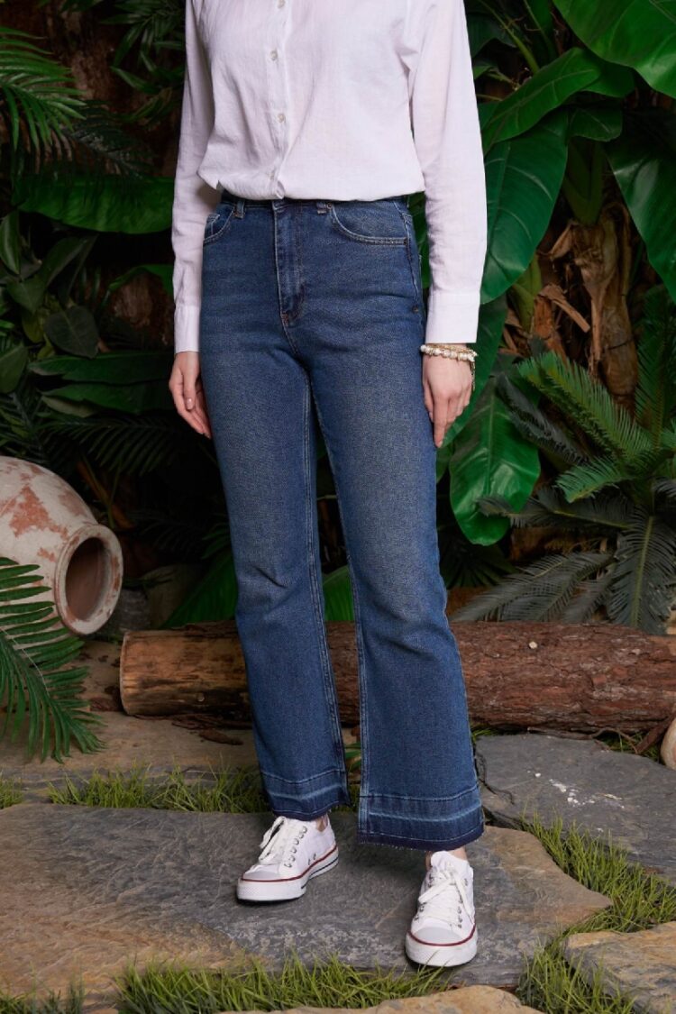 Blue Mom Jeans High Waist Cropped Straight Leg