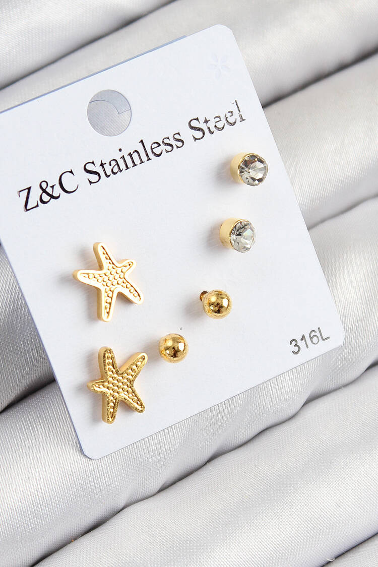 316l Steel Zircon Stone Starfish Model Silver Color Women Set Earrings - Brand: Ebijuteri - Women & Kids, Baby Clothes Wholesale - Globality Store