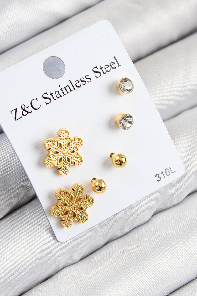 316l Steel Zircon Stone Snowflake Model Gold Color Women Set Earrings - Brand: Ebijuteri - Women & Kids, Baby Clothes Wholesale - Globality Store