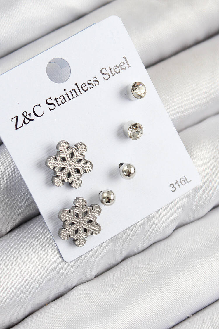 316l Steel Zircon Stone Snowflake Model Silver Color Women Set Earrings - Brand: Ebijuteri - Women & Kids, Baby Clothes Wholesale - Globality Store