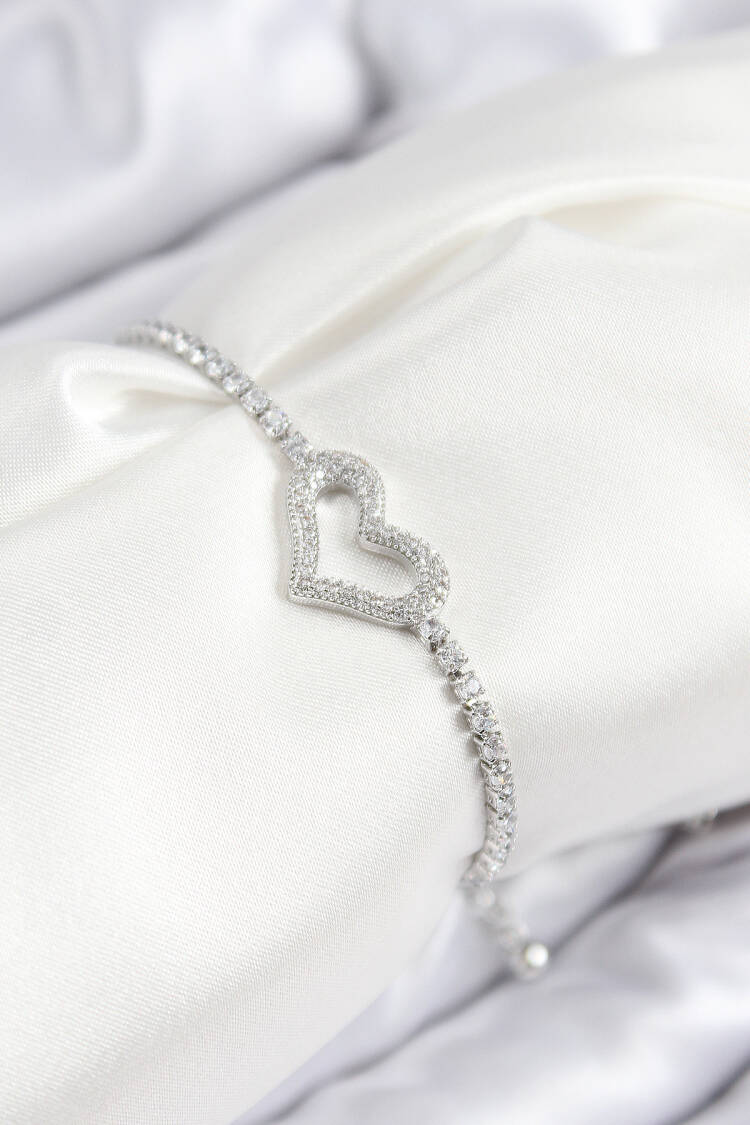Brass Zircon Stone Heart Model Silver Color Elevator Women Bracelet - Brand: Ebijuteri - Women & Kids, Baby Clothes Wholesale - Globality Store