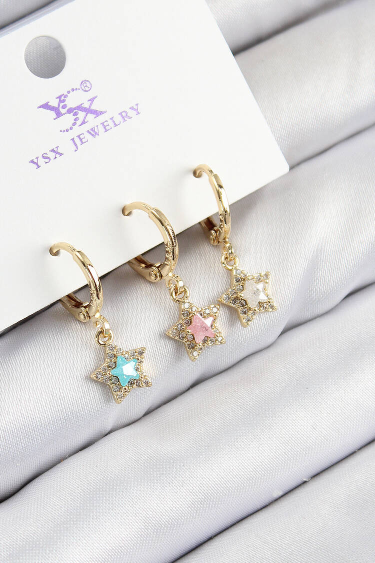 Brass Zircon Stone 3pcs Colorful Star Model Gold Color Women Earrings - Brand: Ebijuteri - Women & Kids, Baby Clothes Wholesale - Globality Store