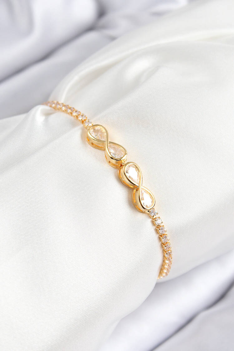 Brass Zircon Stone Infinity Model Gold Color Elevator Women Bracelet - Brand: Ebijuteri - Women & Kids, Baby Clothes Wholesale - Globality Store