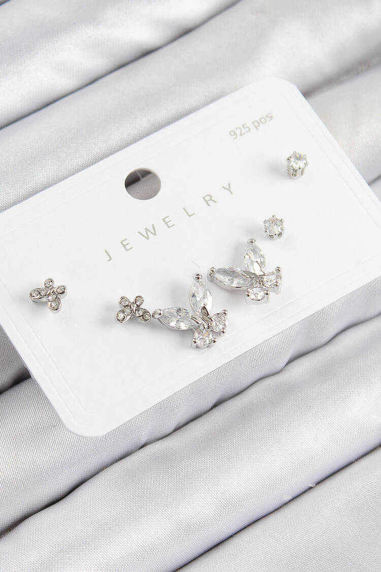 Brass Zircon Stone Butterfly Pattern Silver Color 925 Sterling Silver Stud Women Earrings Set - Brand: Ebijuteri - Women & Kids, Baby Clothes Wholesale - Globality Store