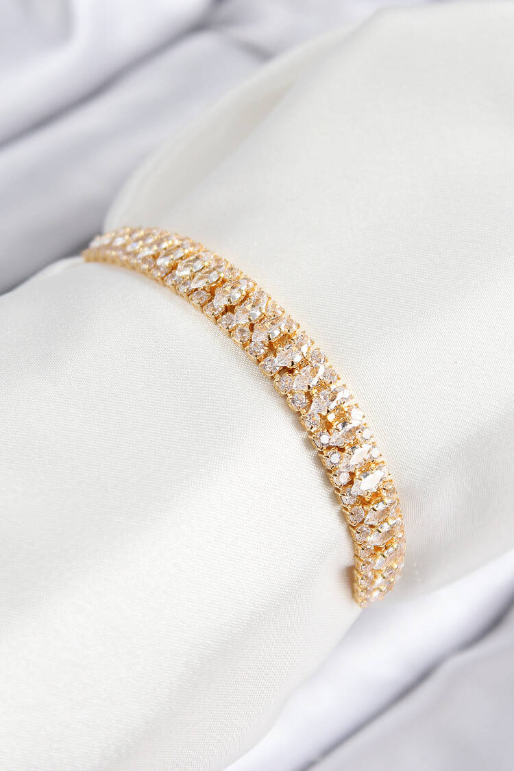 Brass Zircon Stone Tennis Model Gold Color Elevator Women Bracelet - Brand: Ebijuteri - Women & Kids, Baby Clothes Wholesale - Globality Store