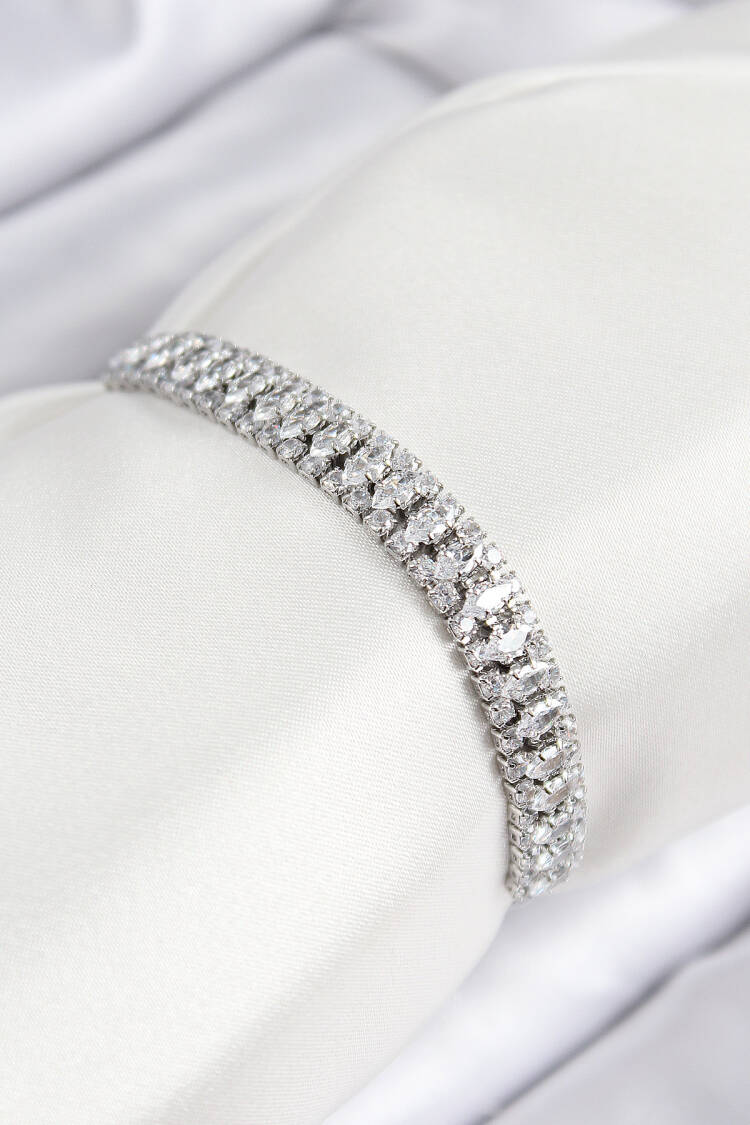 Brass Zircon Stone Tennis Model Silver Color Elevator Women Bracelet - Brand: Ebijuteri - Women & Kids, Baby Clothes Wholesale - Globality Store