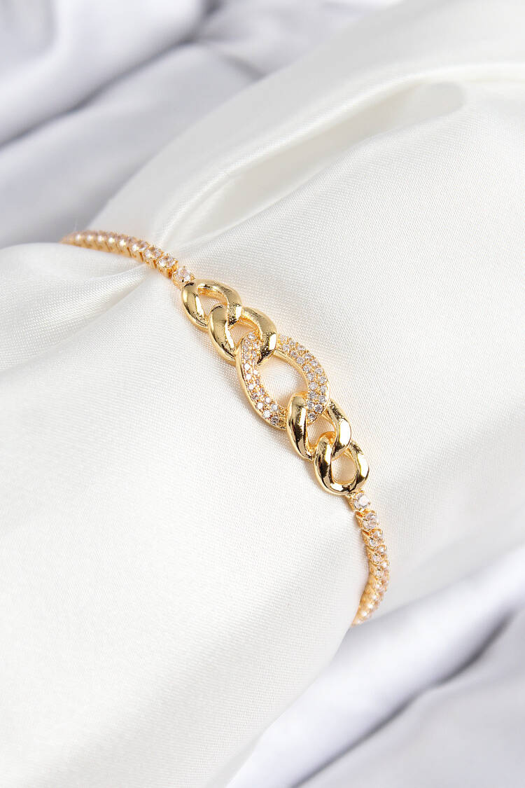 Brass Zircon Stone Chain Model Gold Color Elevator Women Bracelet - Brand: Ebijuteri - Women & Kids, Baby Clothes Wholesale - Globality Store
