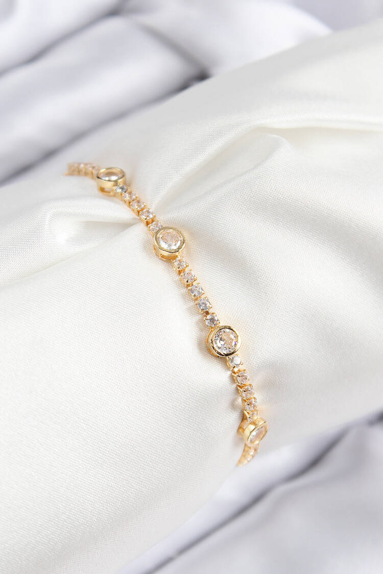 Brass Zircon Stone Circle Model Gold Color Elevator Women Bracelet - Brand: Ebijuteri - Women & Kids, Baby Clothes Wholesale - Globality Store