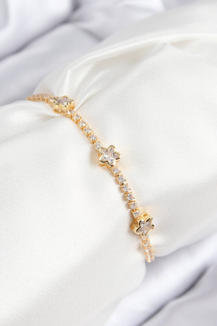 Brass Zircon Stone Star Model Gold Color Elevator Women Bracelet - Brand: Ebijuteri - Women & Kids, Baby Clothes Wholesale - Globality Store