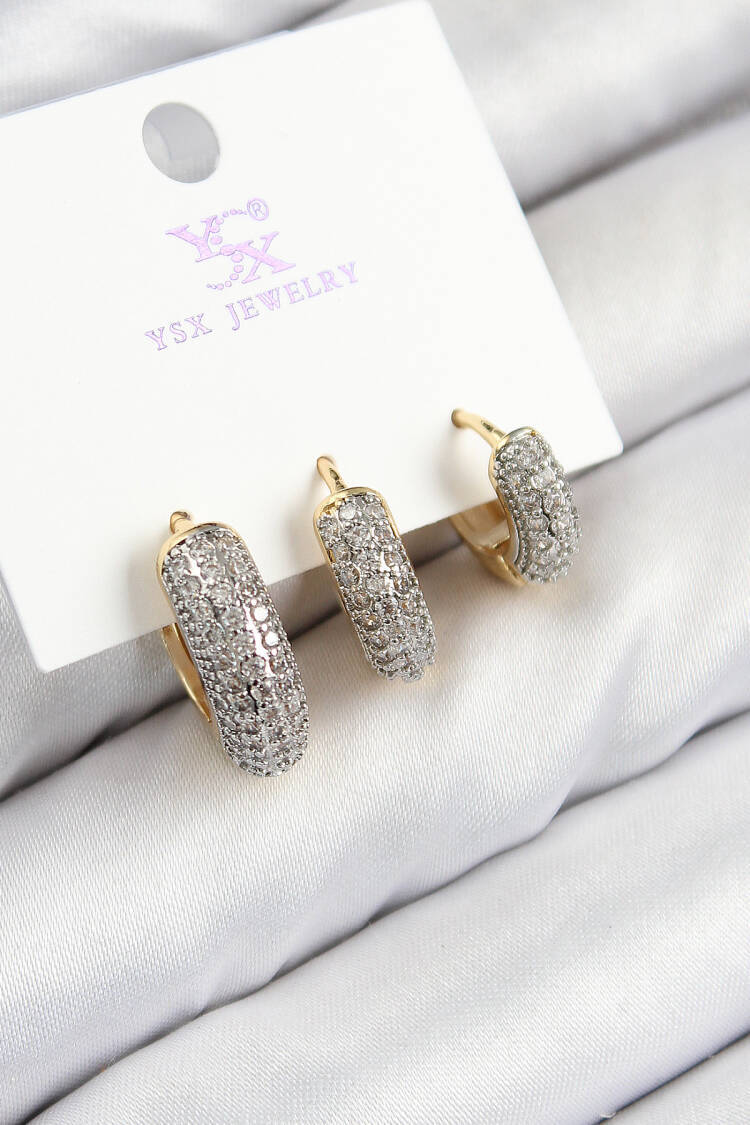 Brass Zircon Stone 3-Piece Ring Model Gold And Silver Color Women's Earrings - Brand: Ebijuteri - Women & Kids, Baby Clothes Wholesale - Globality Store