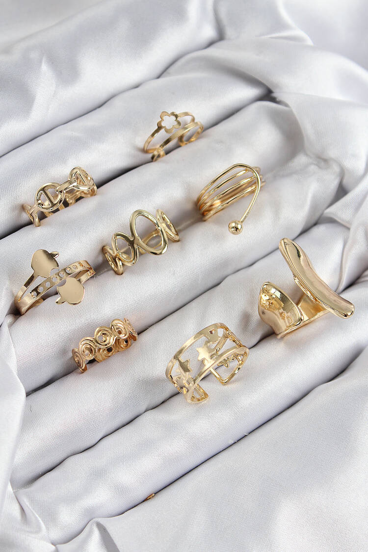 Brass Spiral And Star Pattern Gold Color Women's Ring Combination Set - Brand: Ebijuteri - Women & Kids, Baby Clothes Wholesale - Globality Store
