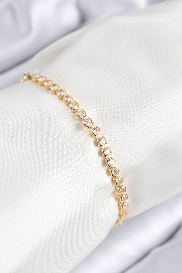 Brass Zircon Stone Inline Model Gold Color Elevator Women Bracelet - Brand: Ebijuteri - Women & Kids, Baby Clothes Wholesale - Globality Store