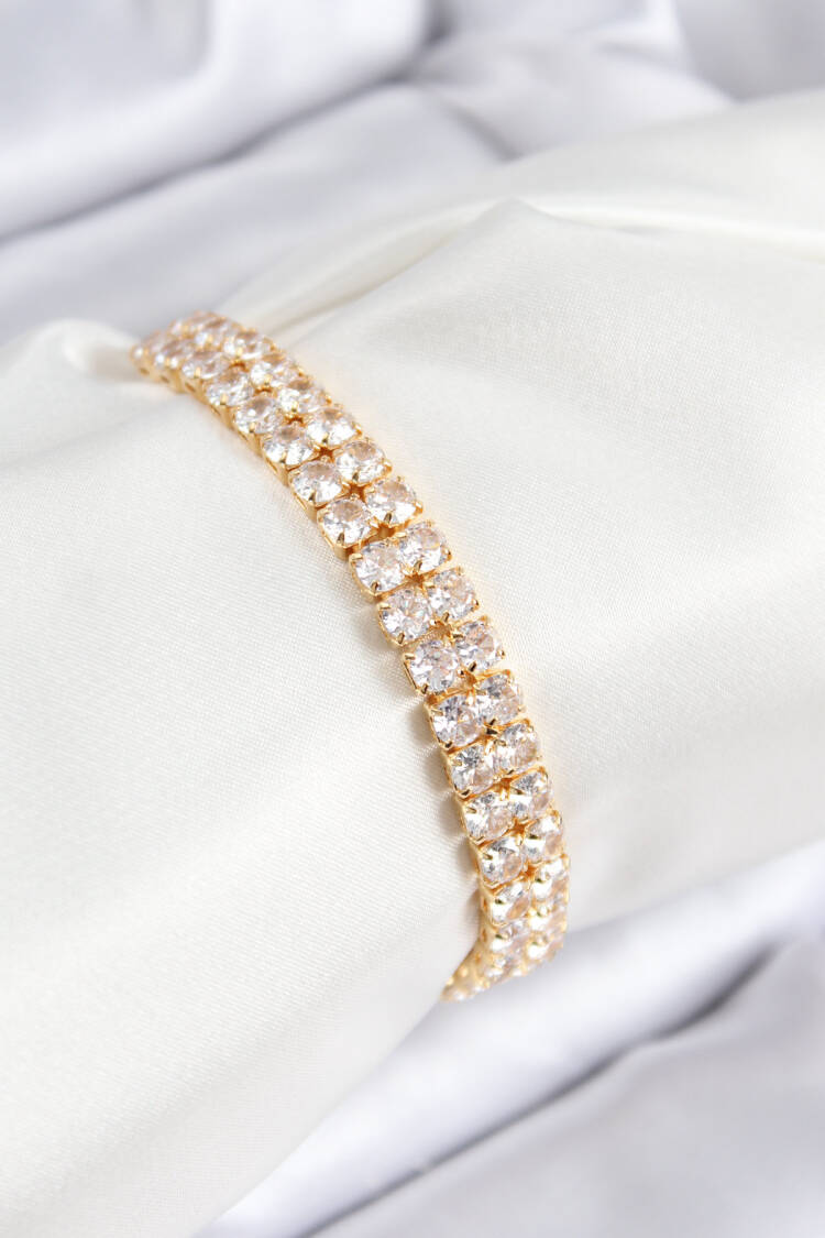 Double Row Square Model Gold Color Elevator Women Bracelet With Brass Zircon Stone - Brand: Ebijuteri - Women & Kids, Baby Clothes Wholesale - Globality Store