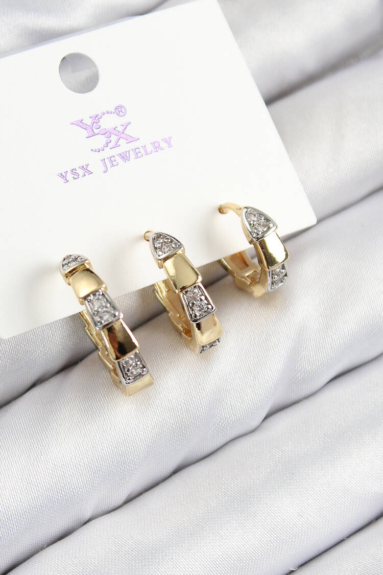Brass Zircon Stone 3-Piece Ring Model Gold And Silver Color Women's Earrings - Brand: Ebijuteri - Women & Kids, Baby Clothes Wholesale - Globality Store