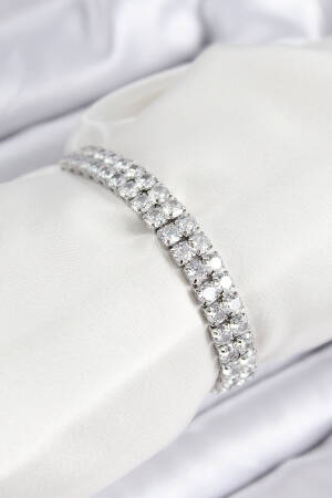 Double Row Square Pattern Silver Color Elevator Women Bracelet With Brass Zircon Stone - Brand: Ebijuteri - Women & Kids, Baby Clothes Wholesale - Globality Store