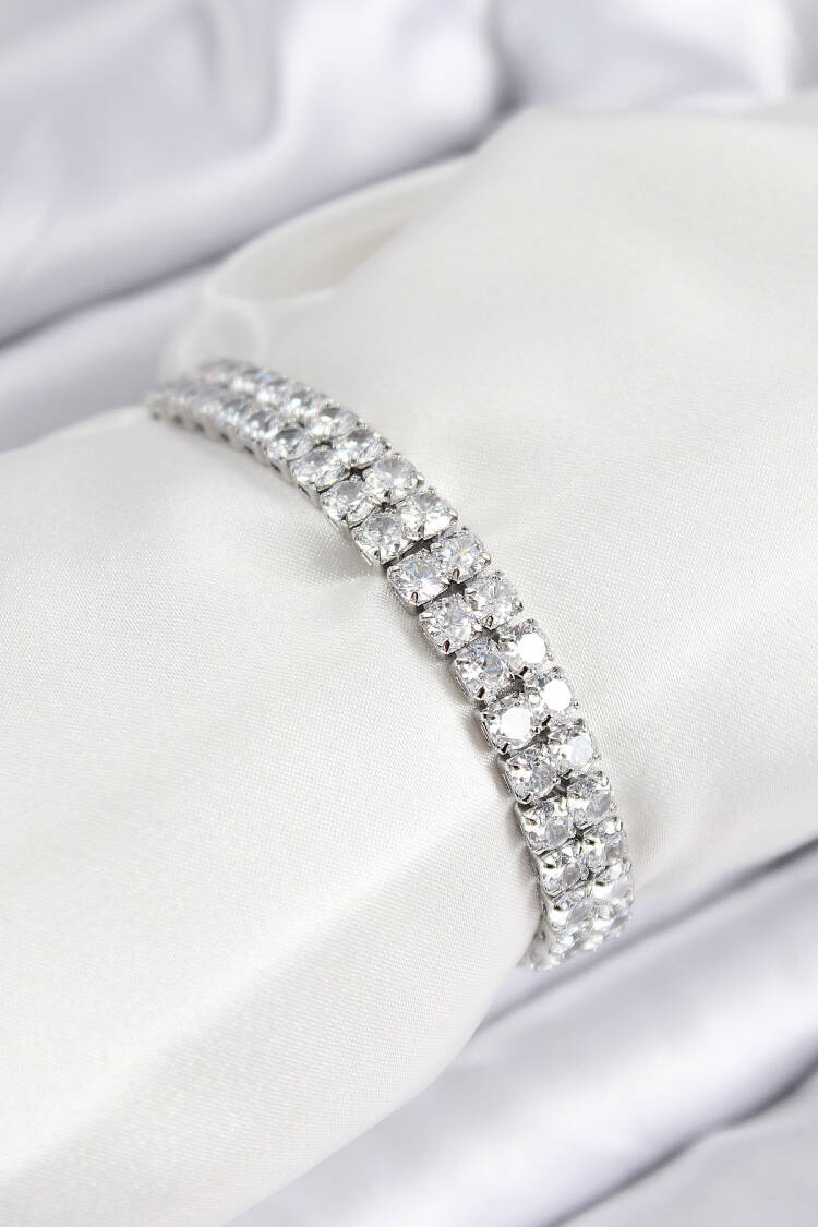 Double Row Square Pattern Silver Color Elevator Women Bracelet With Brass Zircon Stone - Brand: Ebijuteri - Women & Kids, Baby Clothes Wholesale - Globality Store