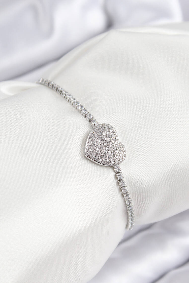 Brass Zircon Stone Heart Model Silver Color Elevator Women Bracelet - Brand: Ebijuteri - Women & Kids, Baby Clothes Wholesale - Globality Store