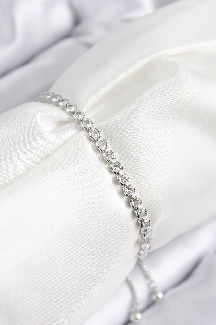 Brass Zircon Stone Inline Pattern Silver Color Elevator Women Bracelet - Brand: Ebijuteri - Women & Kids, Baby Clothes Wholesale - Globality Store
