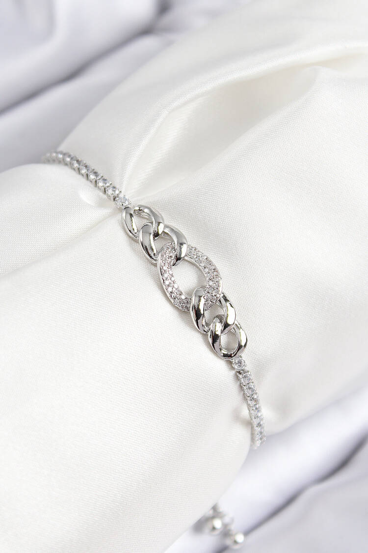 Brass Zircon Stone Chain Model Silver Color Elevator Women Bracelet - Brand: Ebijuteri - Women & Kids, Baby Clothes Wholesale - Globality Store
