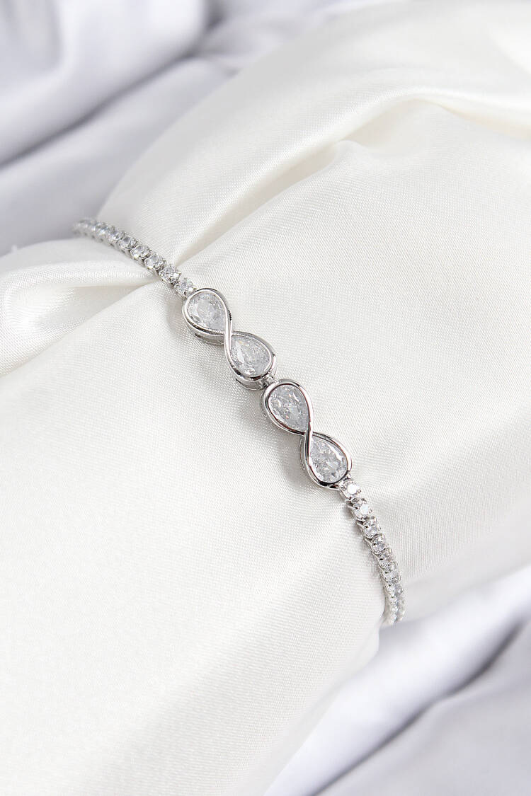 Brass Zircon Stone Infinity Model Silver Color Elevator Women Bracelet - Brand: Ebijuteri - Women & Kids, Baby Clothes Wholesale - Globality Store