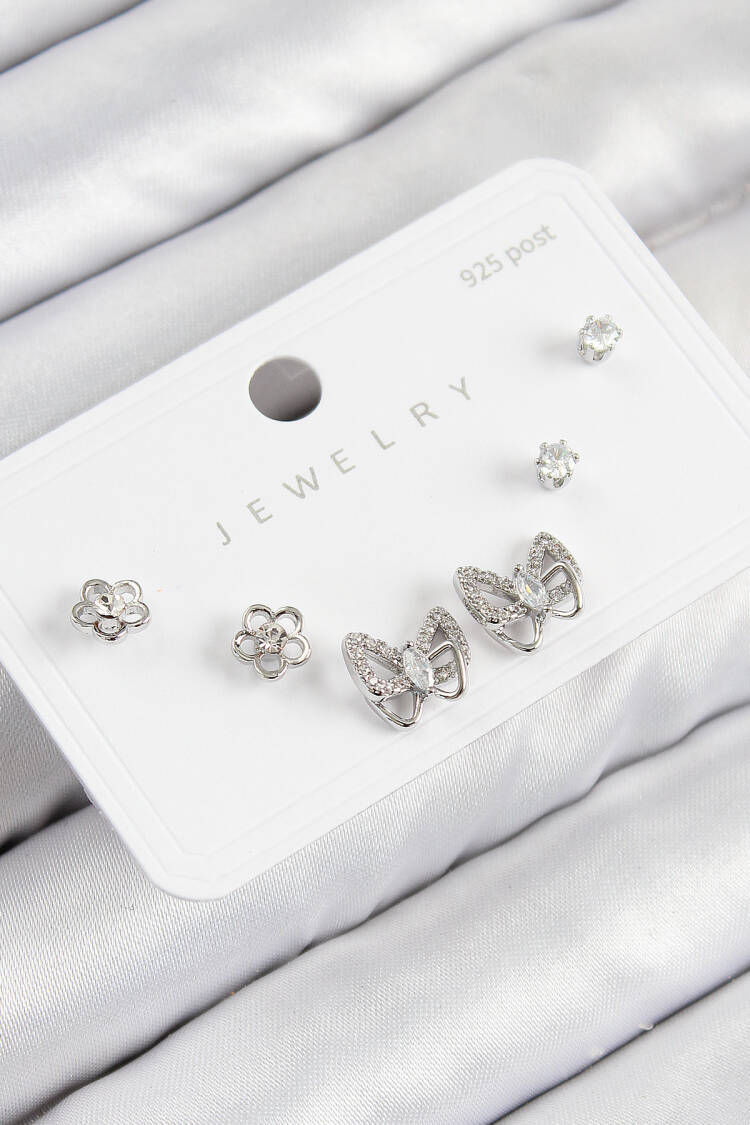 Brass Zircon Stone Butterfly Pattern Silver Color 925 Sterling Silver Stud Women Earrings Set - Brand: Ebijuteri - Women & Kids, Baby Clothes Wholesale - Globality Store