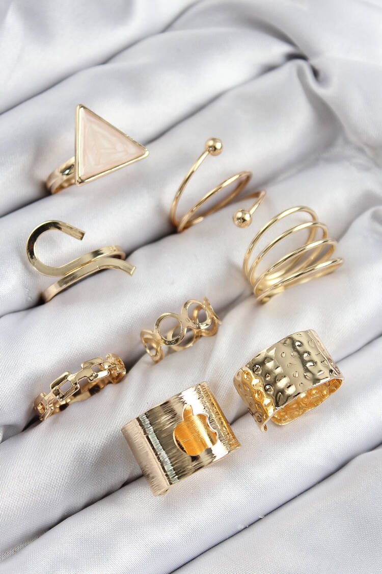 Brass Triangle Pattern Gold Color Women Ring Combination Set - Brand: Ebijuteri - Women & Kids, Baby Clothes Wholesale - Globality Store