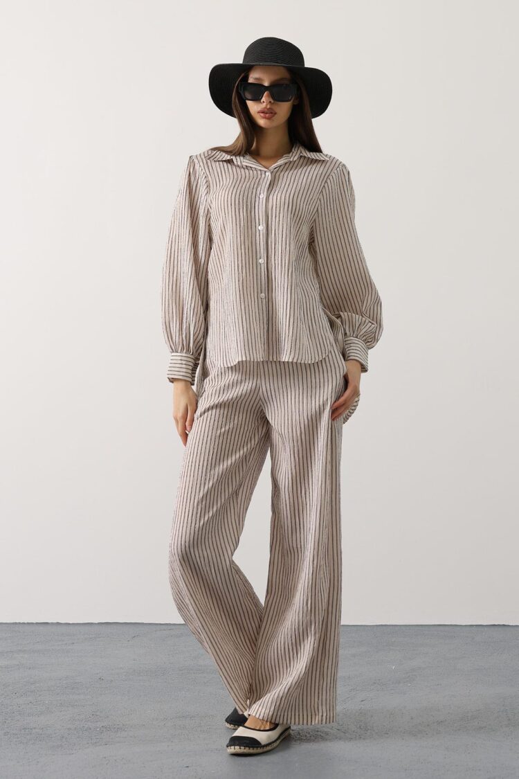 Beige Striped Casual Elegant Formal Set - Brand: Reyon - Women & Kids, Baby Clothes Wholesale - Globality Store