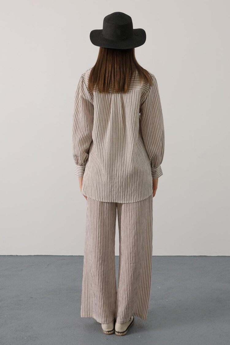 Beige Striped Casual Elegant Formal Set