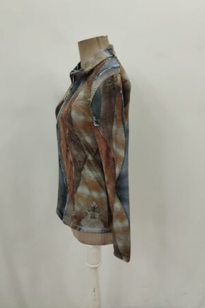 Brown Patchwork Casual Blouse With Plunging Neck - Brand: Janes - Women & Kids, Baby Clothes Wholesale - Globality Store