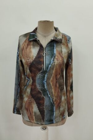 Brown Patchwork Casual Blouse With Plunging Neck - Brand: Janes - Women & Kids, Baby Clothes Wholesale - Globality Store