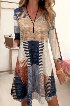 Beige Casual A-Line Dress With V-Neck - Brand: Janes - Women & Kids, Baby Clothes Wholesale - Globality Store