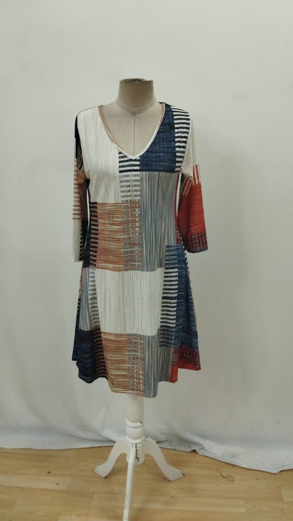 Beige Casual A-Line Dress With V-Neck