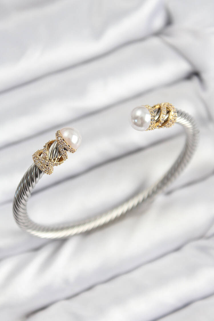 316l Steel Zircon Stone Pearl Model Gold And Silver Color Women Bracelet - Brand: Ebijuteri - Women & Kids, Baby Clothes Wholesale - Globality Store