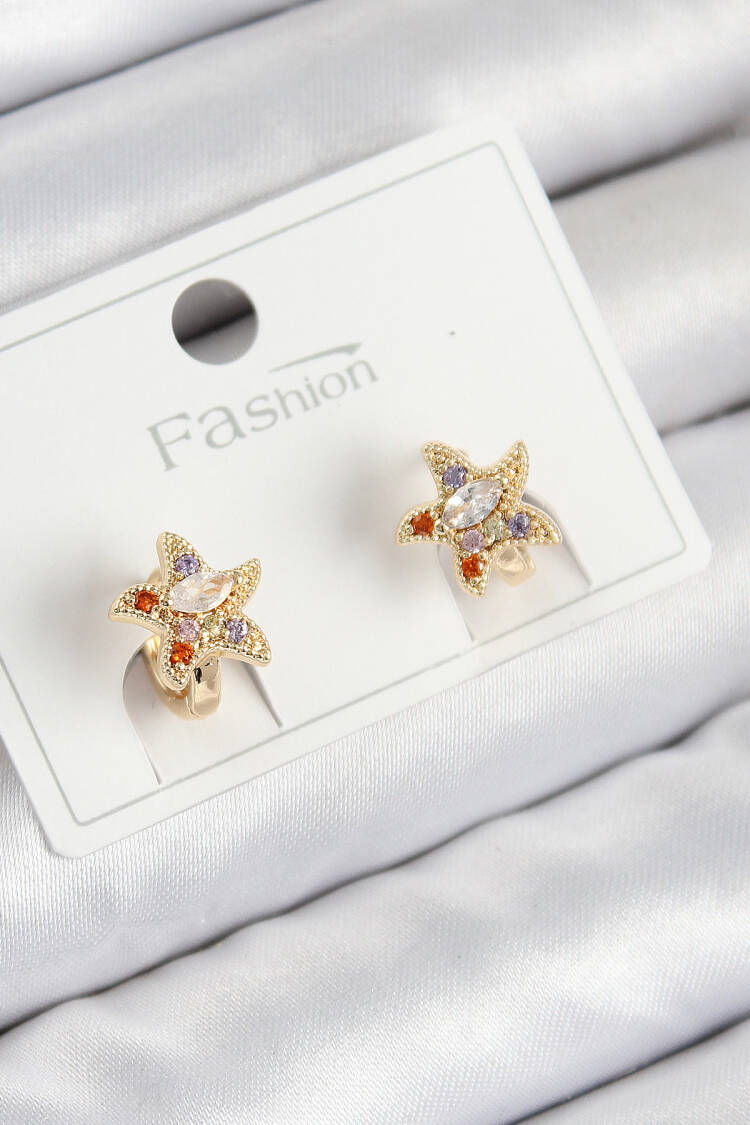 Brass Zircon Stone Star Model Gold Color Kids Earrings - Brand: Ebijuteri - Women & Kids, Baby Clothes Wholesale - Globality Store