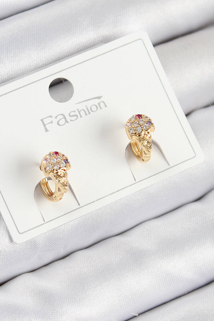 Brass Zircon Stone Ice Cream Model Gold Color Kids Earrings - Brand: Ebijuteri - Women & Kids, Baby Clothes Wholesale - Globality Store