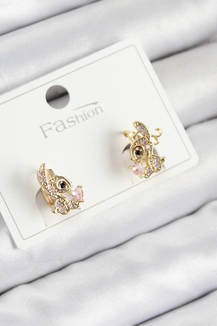 Brass Zircon Stone Gazelle Model Gold Color Kids Earrings - Brand: Ebijuteri - Women & Kids, Baby Clothes Wholesale - Globality Store